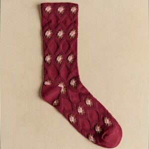 Sezane Mauve Julia Socks with Pink Floral Pattern | French / Parisian Socks